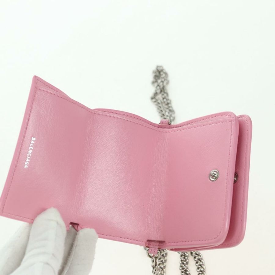 【日本直送】BALENCIAGA 迷你鏈條皮夾 Kitty 皮革粉紅銀色 623241 正品 170544SM-23
