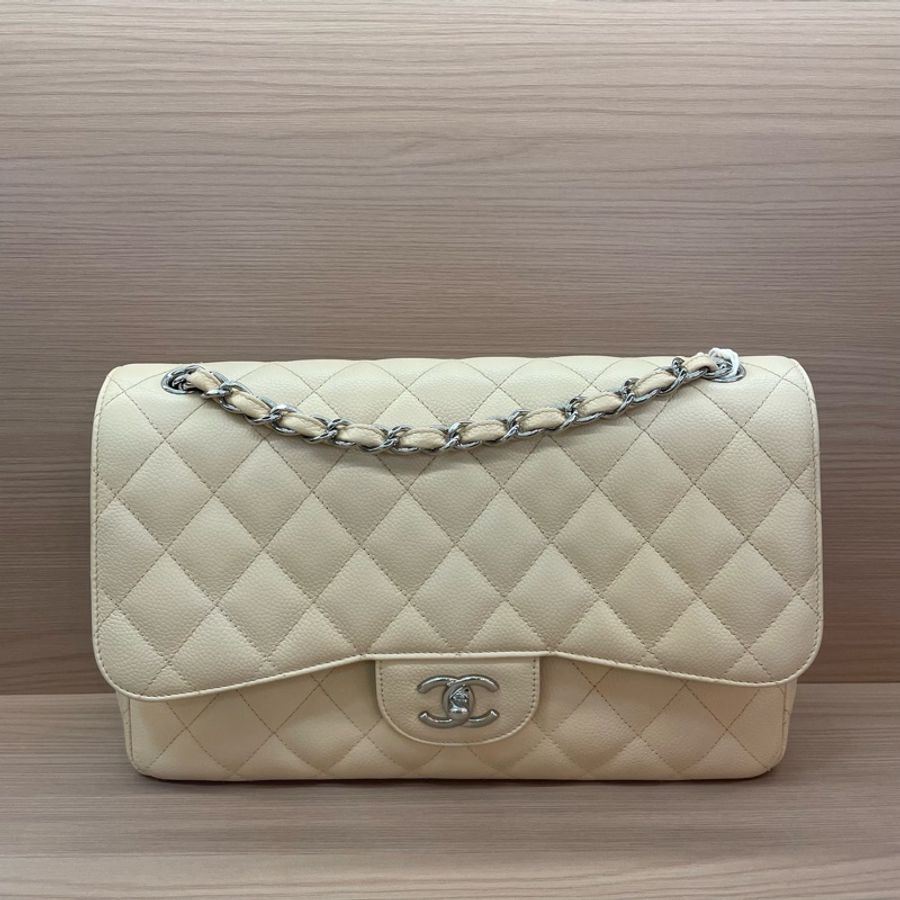 Chanel香奈儿CF中号米色银扣荔枝牛皮 2011年 15開 尺寸 30*19*9*無附件-0