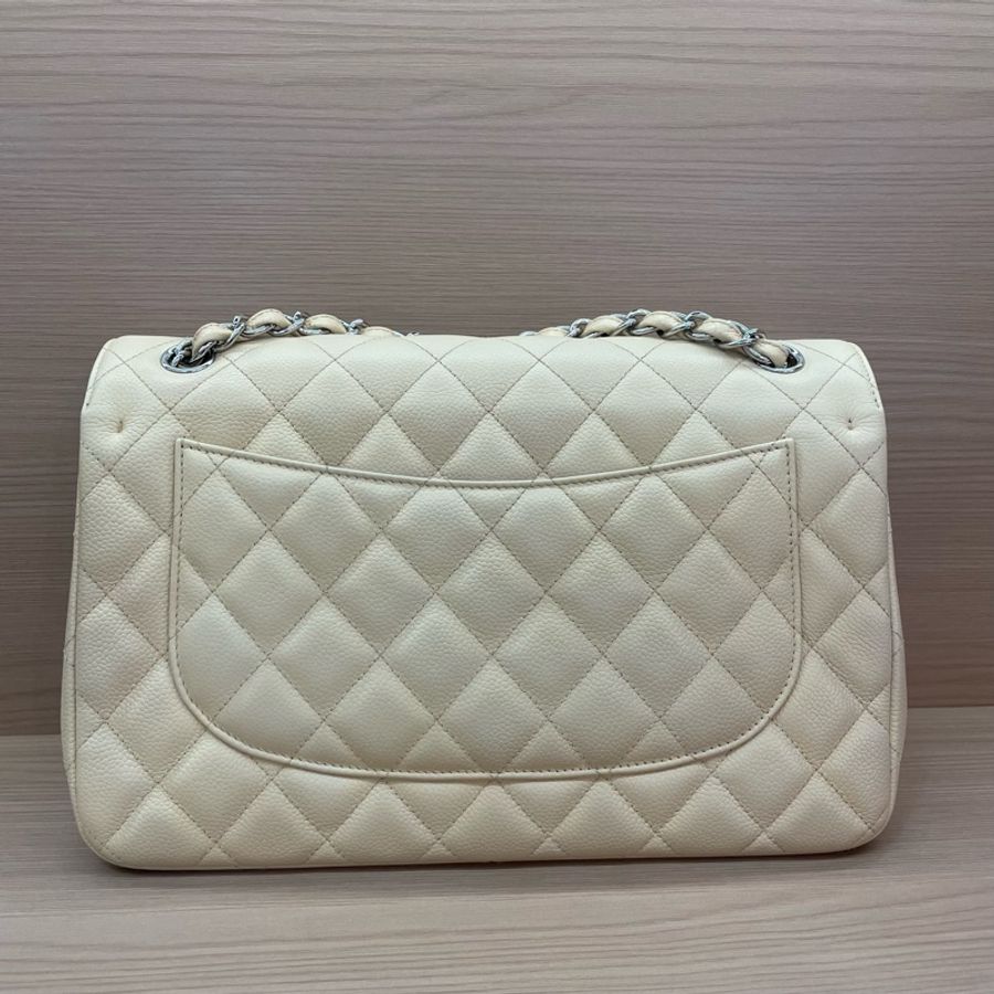 Chanel香奈儿CF中号米色银扣荔枝牛皮 2011年 15開 尺寸 30*19*9*無附件-1
