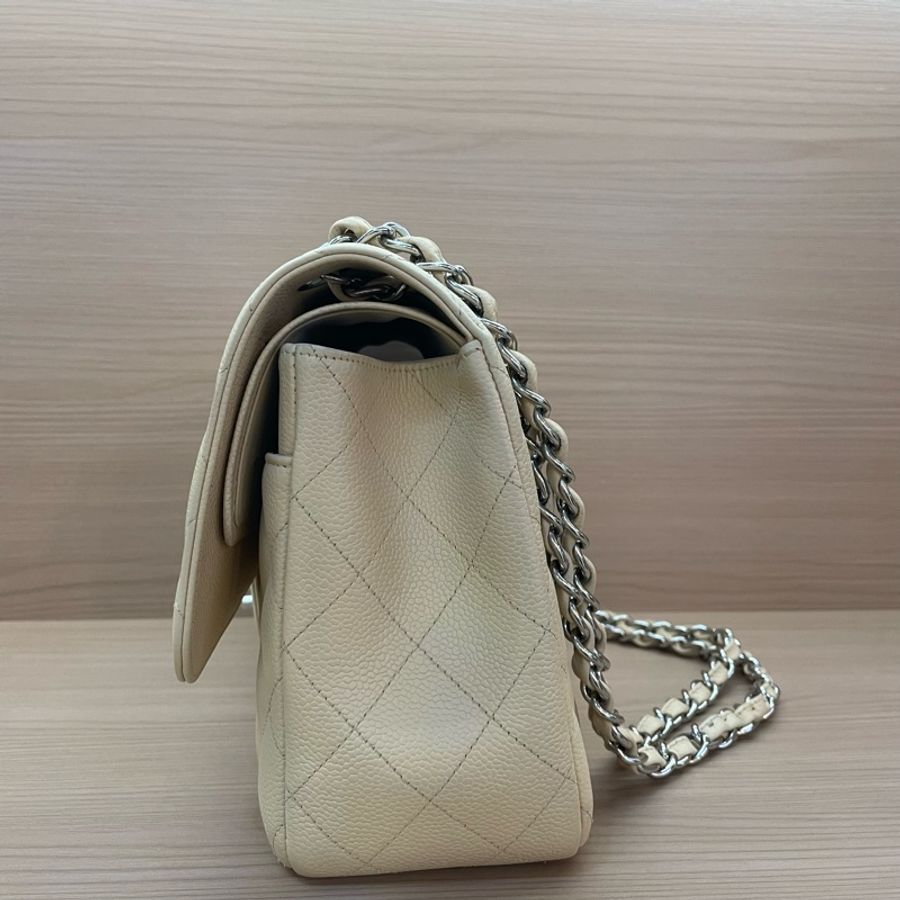 Chanel香奈儿CF中号米色银扣荔枝牛皮 2011年 15開 尺寸 30*19*9*無附件-2