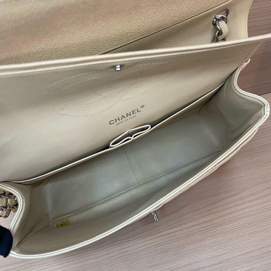 Chanel香奈儿CF中号米色银扣荔枝牛皮 2011年 15開 尺寸 30*19*9*無附件-10