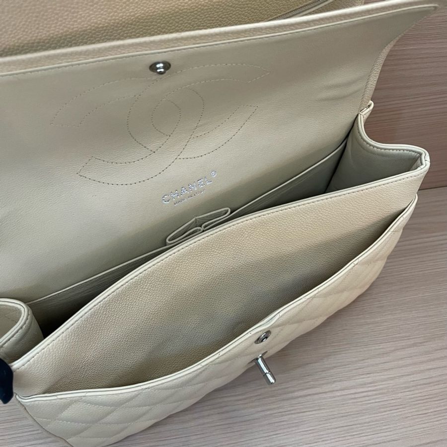 Chanel香奈儿CF中号米色银扣荔枝牛皮 2011年 15開 尺寸 30*19*9*無附件-11
