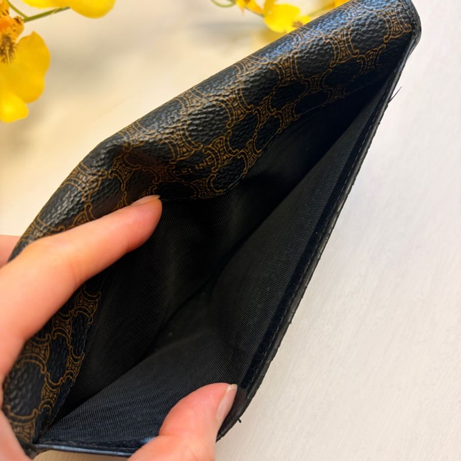 Celine黑色老花真皮長銀包 長夾-14