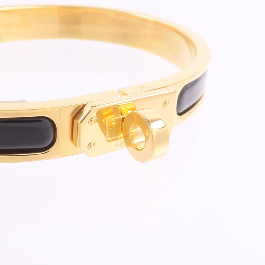 HERMES 金屬/琺瑯Mini Clic Kelly Bracelet手鐲Noir-4