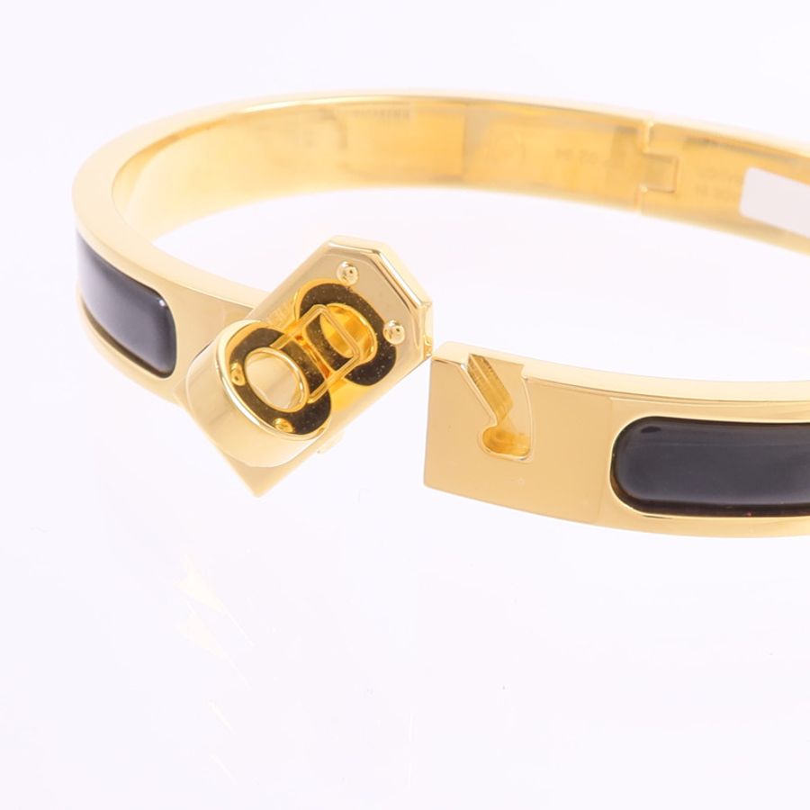 HERMES 金屬/琺瑯Mini Clic Kelly Bracelet手鐲Noir-5