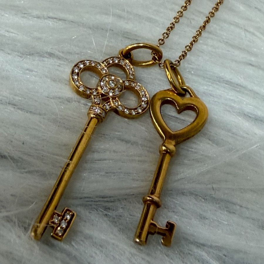 TIFFANY 蒂芬妮 750 黃K金 愛心 皇冠 KEY KEYS 鑰匙 心鎖 鑽石 項鍊 鍊-20