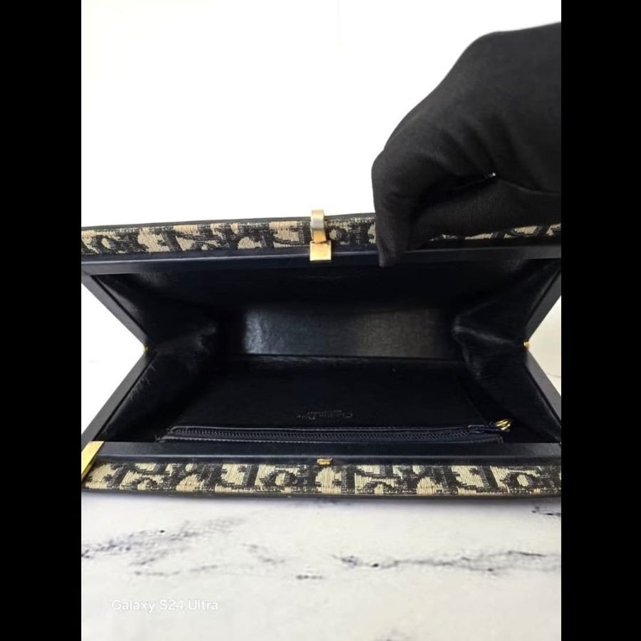 【LA LUNE】稀有中古包 Dior深藍老花凱莉口金古董包 單肩包 側背包 側孭揹包-4