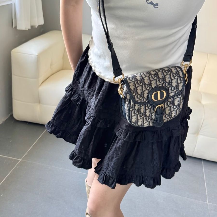 Dior迪奥藍色老花帆布經典馬鞍包Bobby中號🦓-22