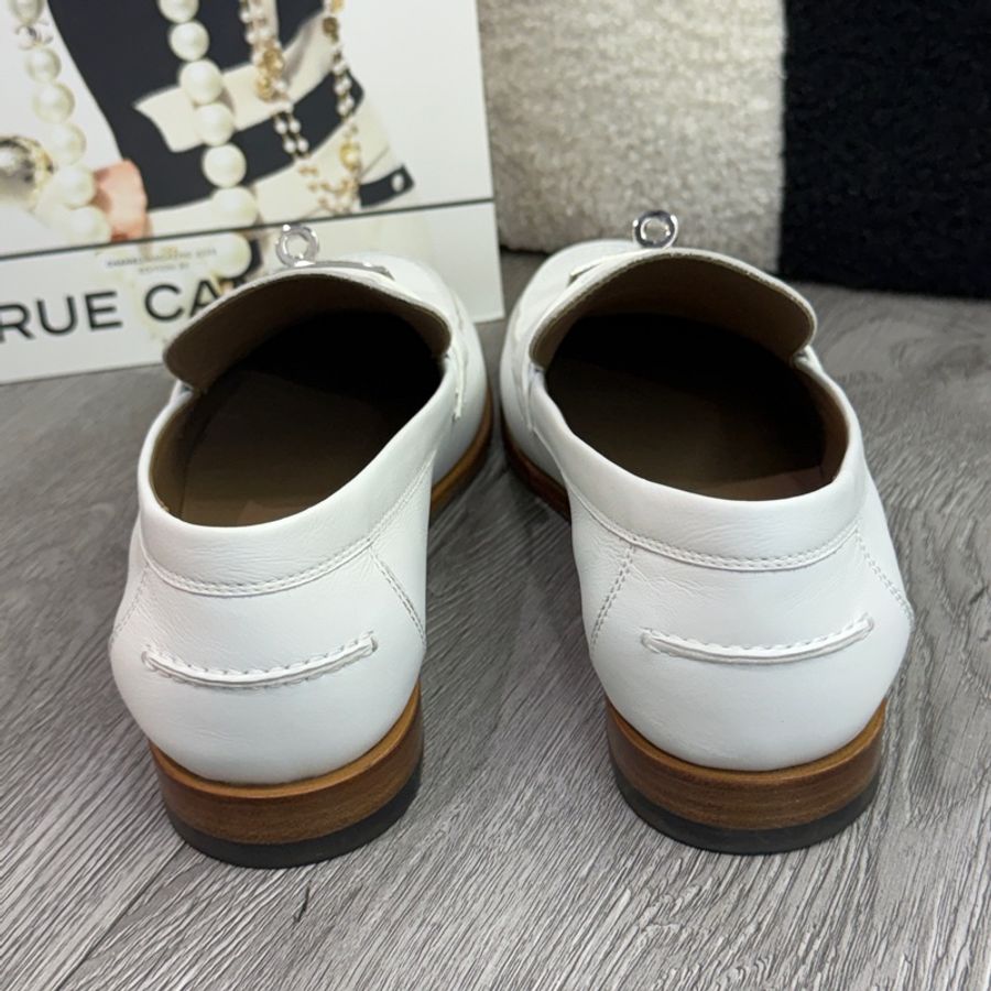 愛馬仕/Hermes Kelly樂福鞋白色皮鞋38碼-1