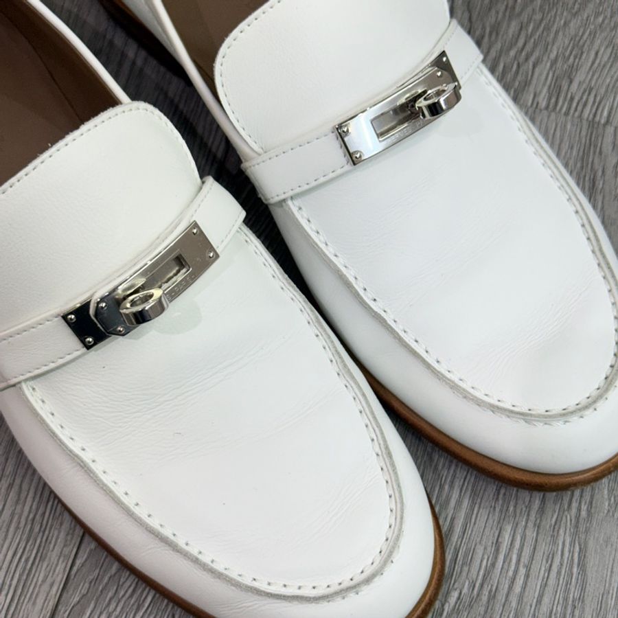 愛馬仕/Hermes Kelly樂福鞋白色皮鞋38碼-3