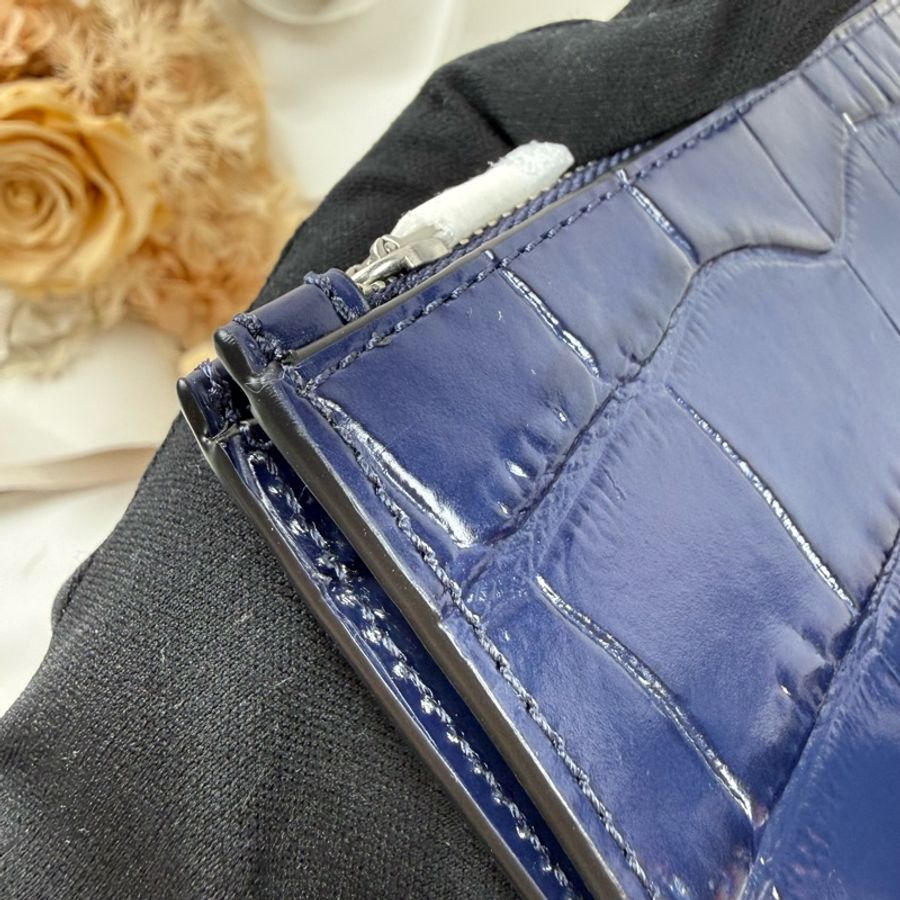 全新品 狀態良好 COACH 深藍色 牛皮卡夾零錢包  男女適用-8