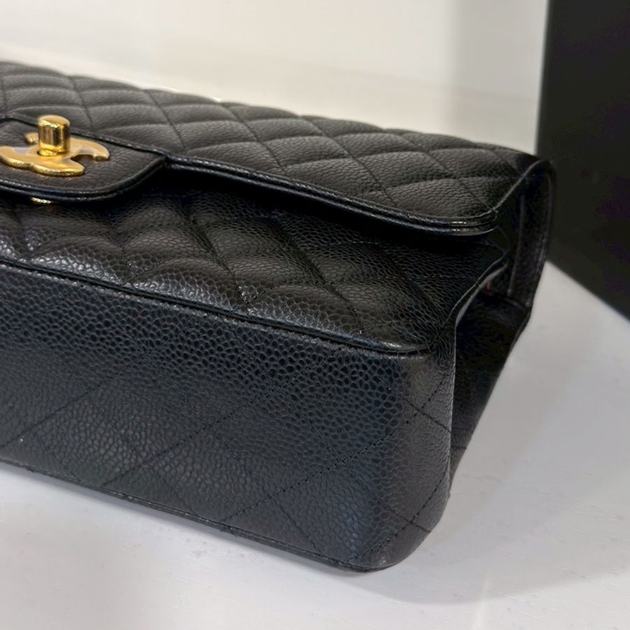 Chanel香奈兒CF25黑金荔枝皮口蓋包中號 閒置帶膜🈶購證-18
