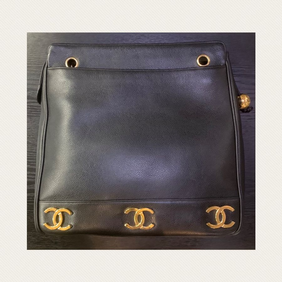 90S Chanel Vintage Caviar With 24k Gold-Plate CC Tote Bag 香奈兒中古魚子醬黑色CC單肩包-1