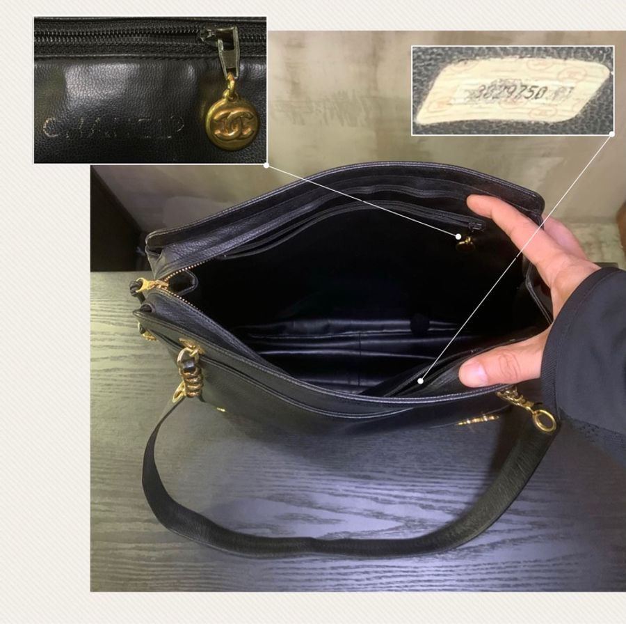 90S Chanel Vintage Caviar With 24k Gold-Plate CC Tote Bag 香奈兒中古魚子醬黑色CC單肩包-6
