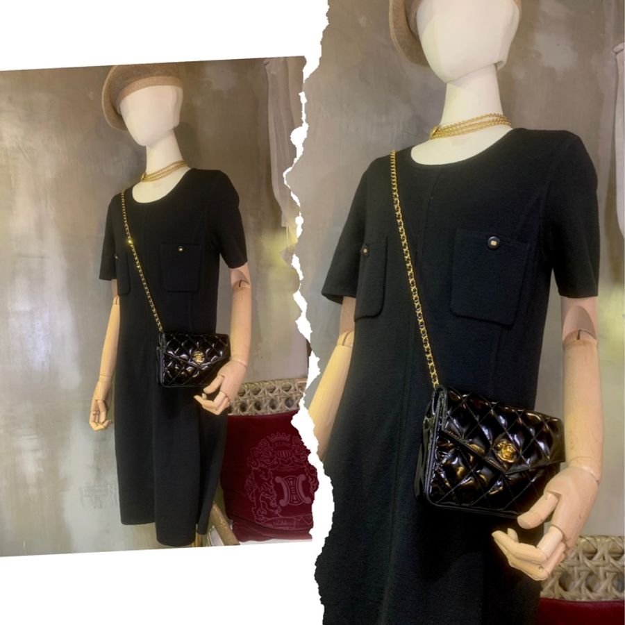 香奈兒黑色漆皮腰包 Chanel vintage Patent Leather 24K Gold CC Logo Belt Bag In Black + Chain-7