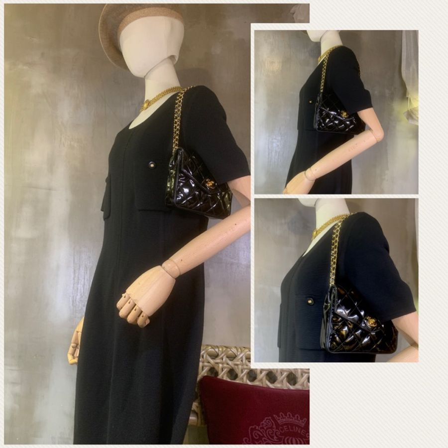 香奈兒黑色漆皮腰包 Chanel vintage Patent Leather 24K Gold CC Logo Belt Bag In Black + Chain-8