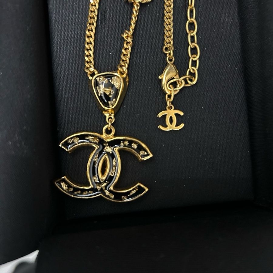 CHANEL 經典黑金雙 C 星夜金燦項鍊-9