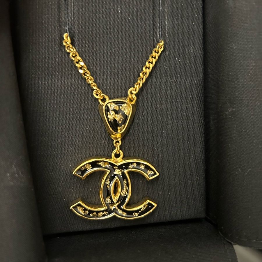 CHANEL 經典黑金雙 C 星夜金燦項鍊-11
