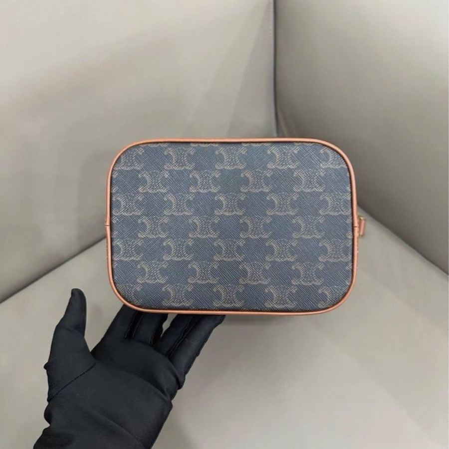 經典熱賣款💯Celine賽琳凱旋門老花焦糖色拼皮水桶包單肩斜挎包-8