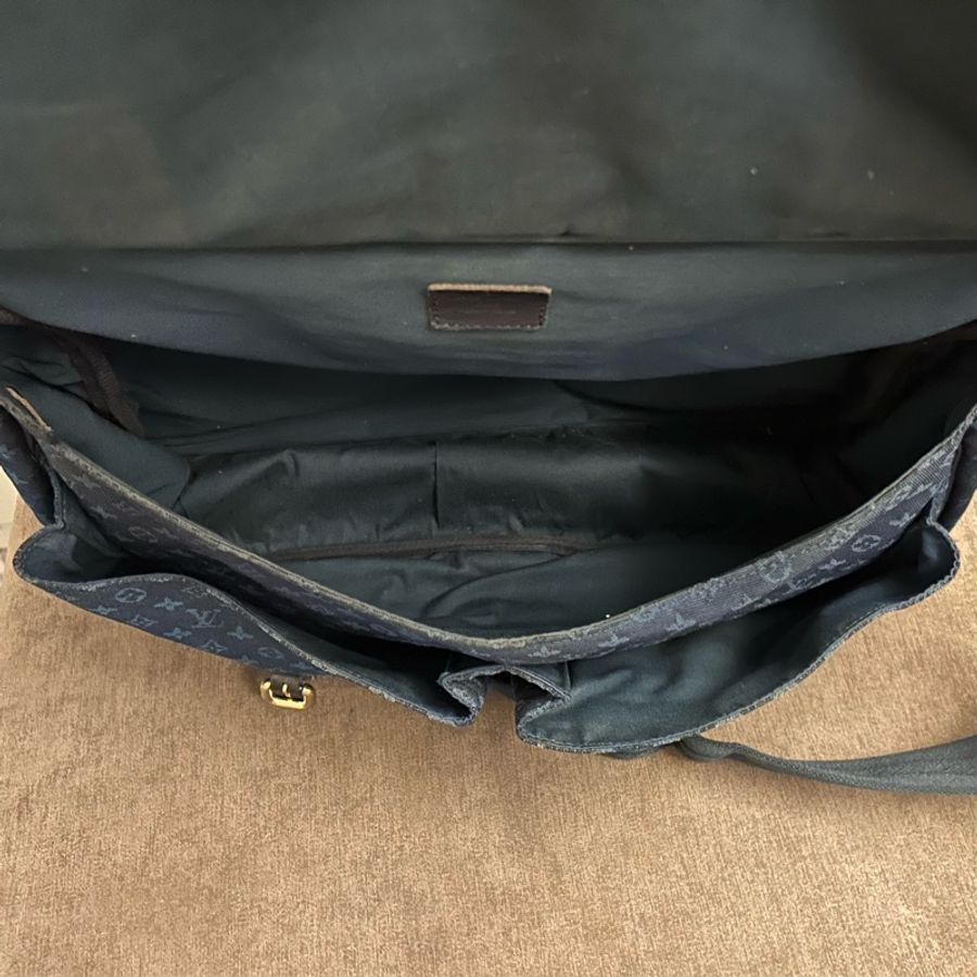 絕版 Louis Vuitton 深藍色 Monogram mini Denise 牛仔布 郵差包-7