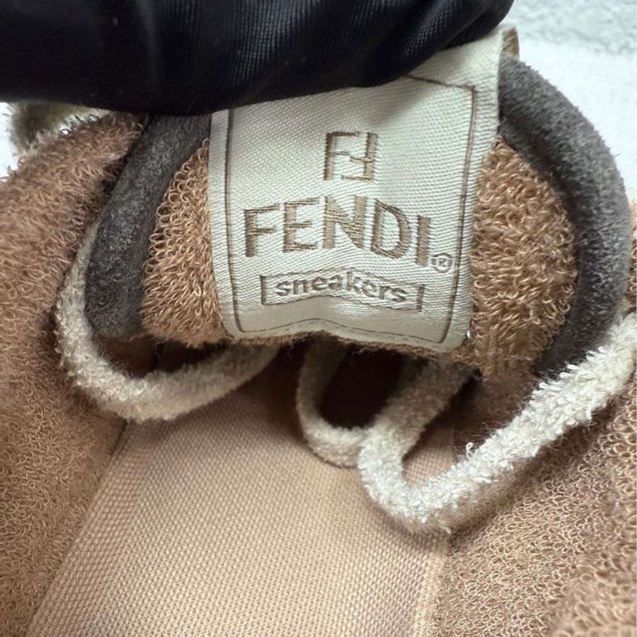 Fendi 芬迪 皮革 絨面 棕色拼接 白色 休閒鞋 板鞋 36碼-6