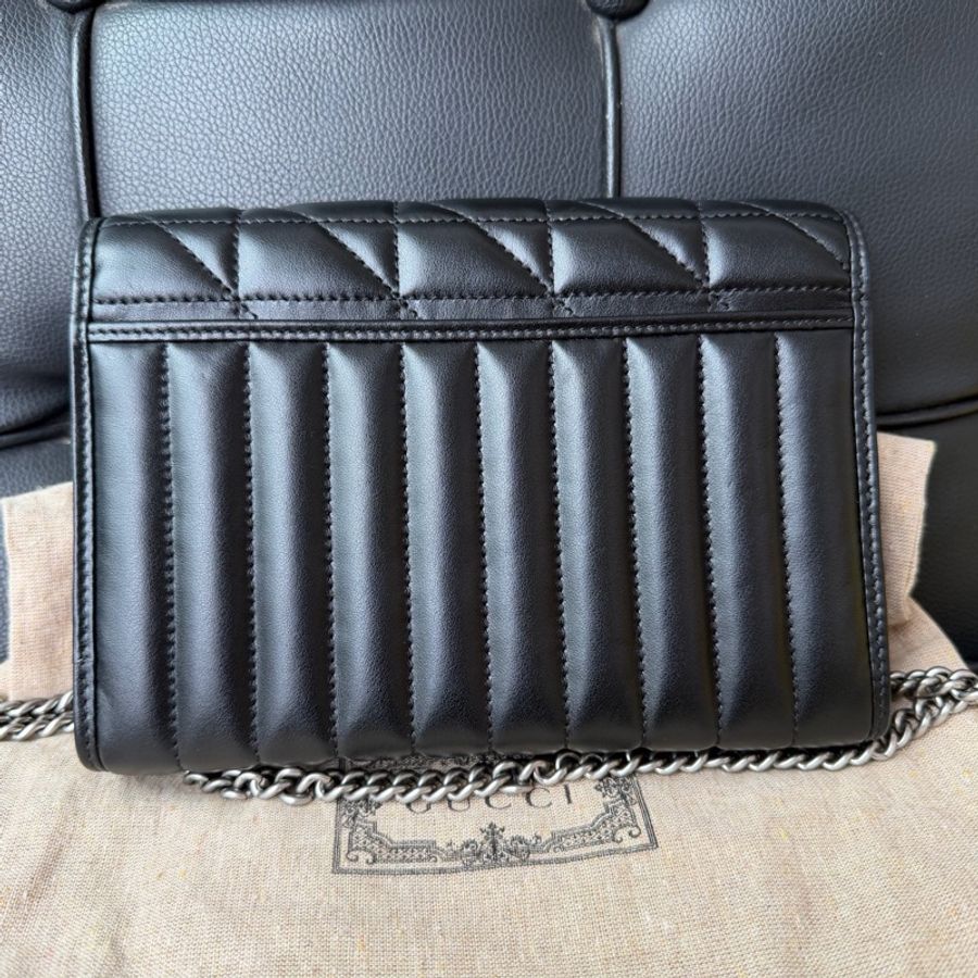 Gucci 古馳 馬蒙新款黑銀woc鏈條斜塊包 黑銀色、單包-1