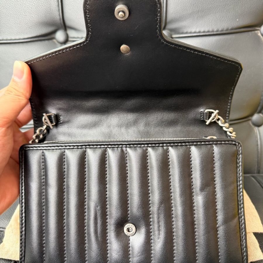 Gucci 古馳 馬蒙新款黑銀woc鏈條斜塊包 黑銀色、單包-6