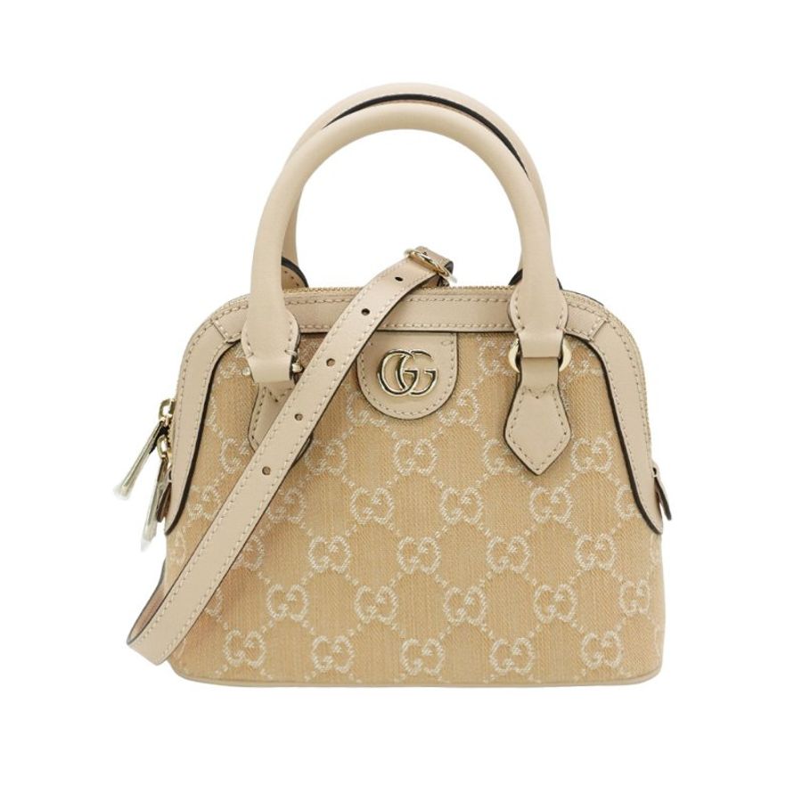 Gucci 展示品 Ophidia 帆布手提/斜背迷你貝殼包(772216-淺米)-1