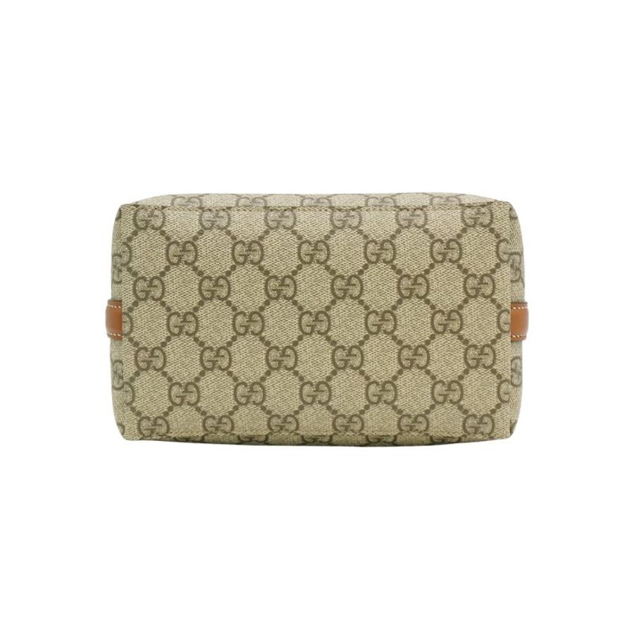 Gucci 展示品 GG Emblem 帆布拚牛皮水桶二用包(815118-咖)-4