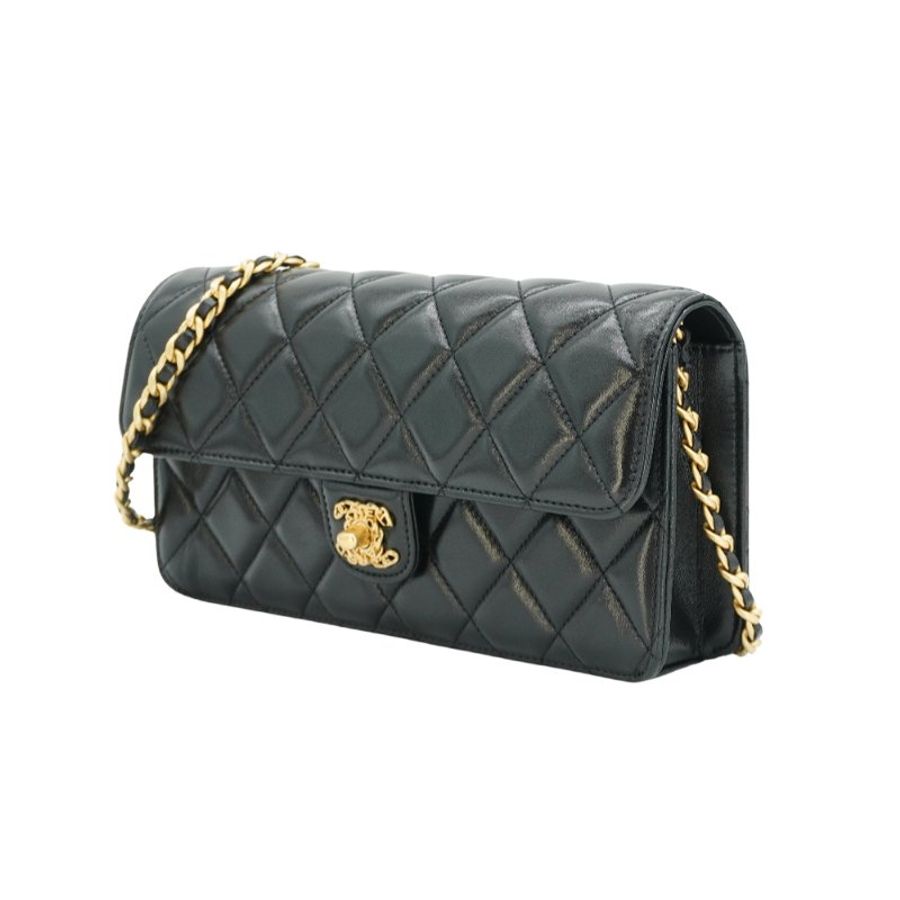 Chanel 展示品 金雙C菱格羊皮翻蓋斜背包(AS4053-黑)-2