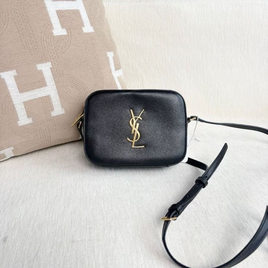 YSL 黑金mini相機包 黑色金扣 牛皮 16*12*5  9新 配件塵袋-1