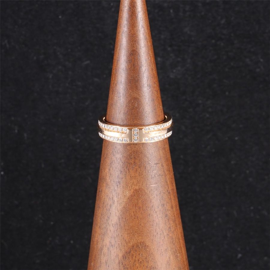 TIFFANY&CO 18K玫瑰金鑽石雙T滿鑽戒指50-4