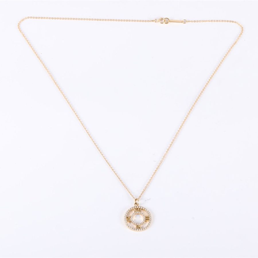 TIFFANY&CO 18K黃金鏤空鑲鑽羅馬數字項鏈-4