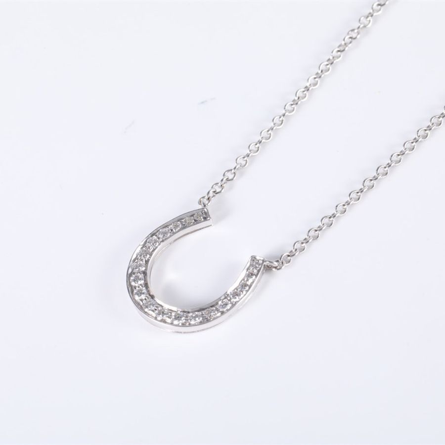 TIFFANY&CO 18K白金鑽石U型馬蹄18顆鑽項鏈-1