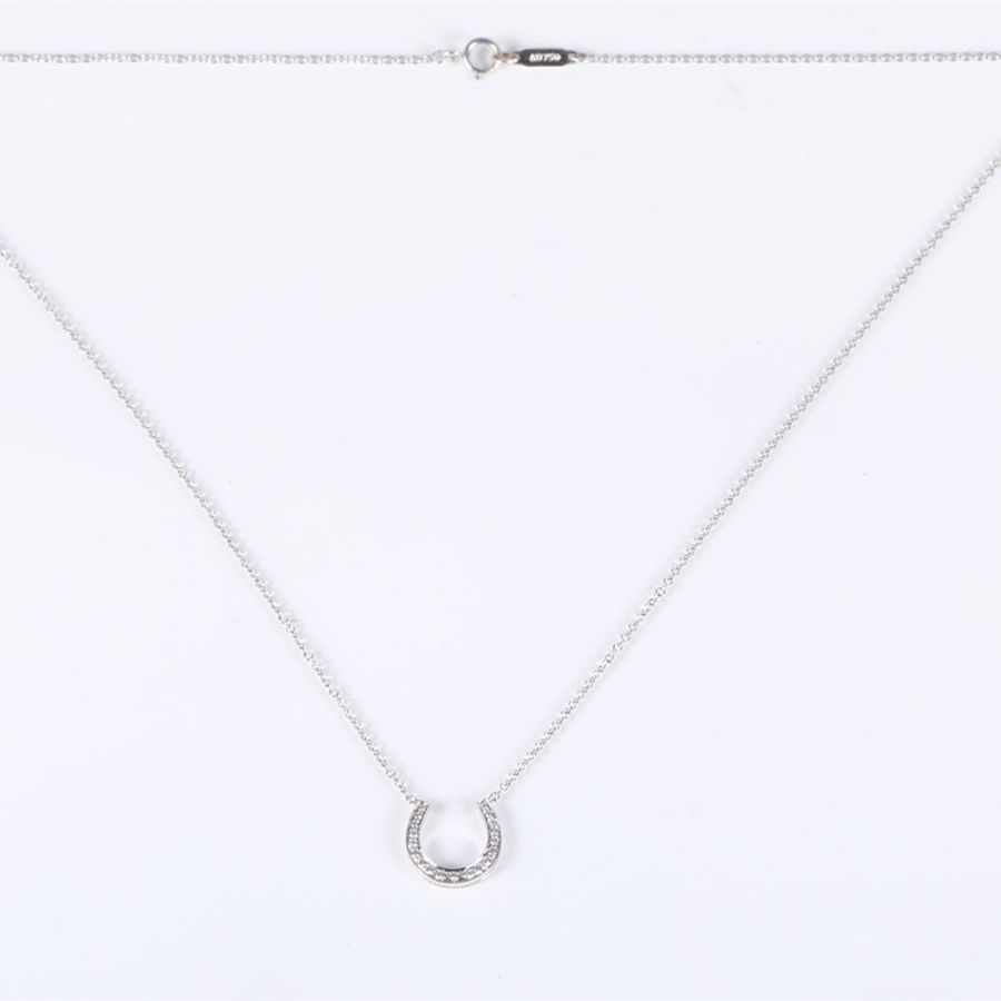 TIFFANY&CO 18K白金鑽石U型馬蹄18顆鑽項鏈-4