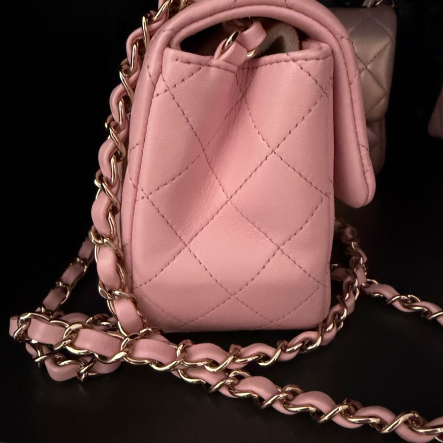 chanel 方胖子 粉色 淡金釦 minicoco-4