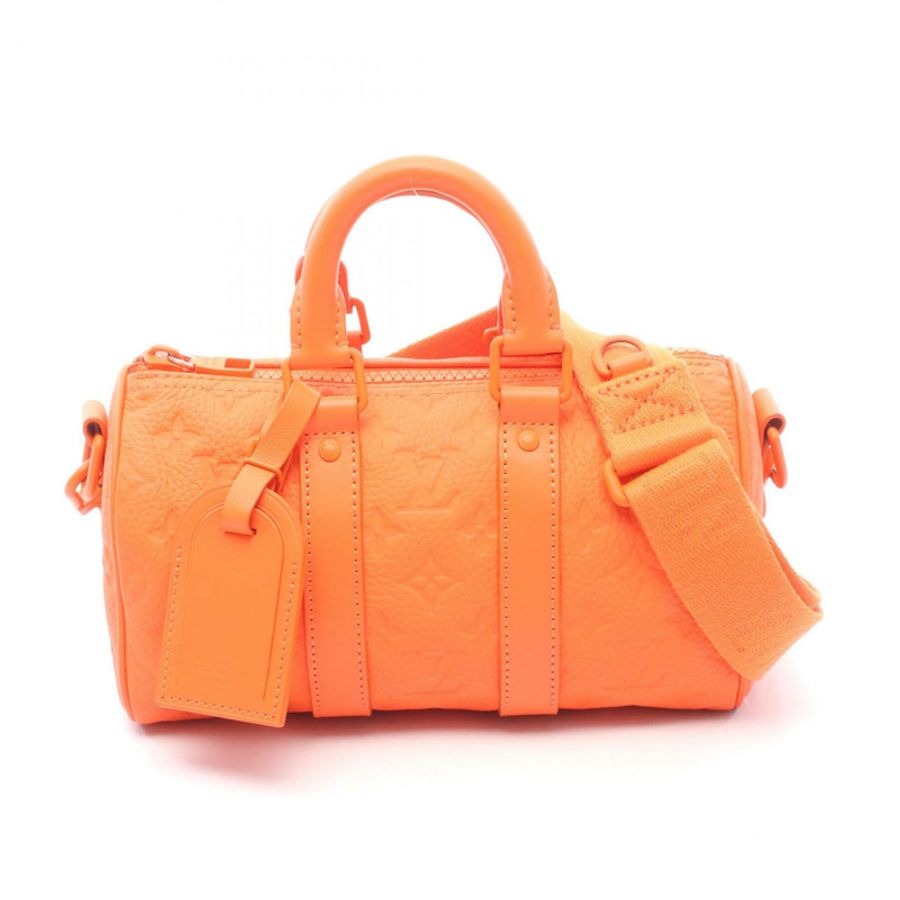 路易威登 Keepall Bandoulire 25 單肩手提包 M20930 皮革 橙色 二手-0