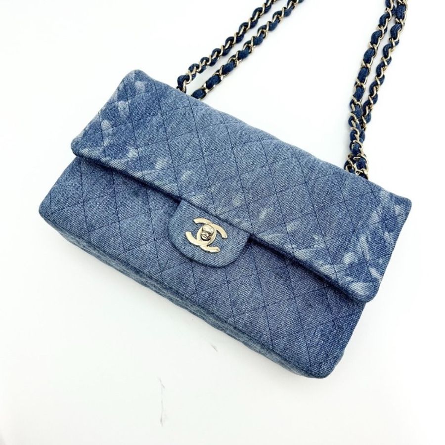 CHANEL 丹寧牛仔CF中號肩背斜背包 25*14*8 95新 配件塵袋 保卡-3