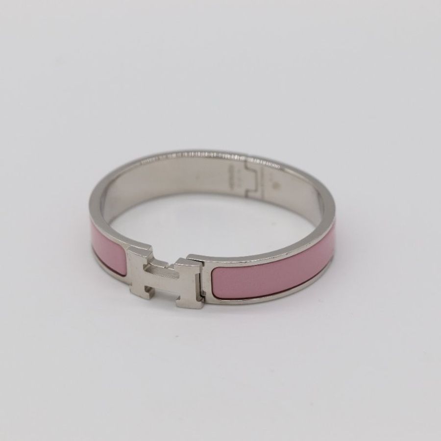 Hermès 愛馬仕 Clic H 粉色琺瑯金屬手環-2