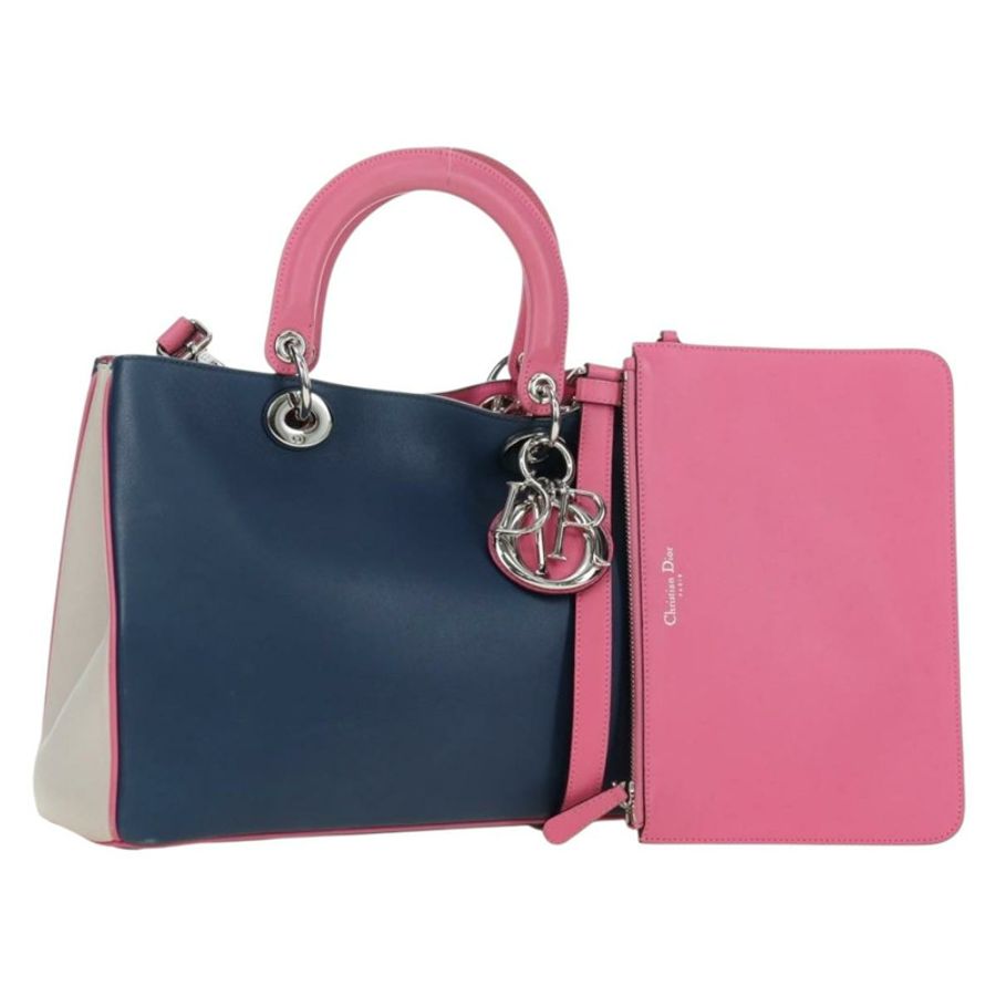【日本直送】Christian Dior Lady Dior 三色皮革雙肩包，海軍藍/銀色，正品 am11597SAM-0