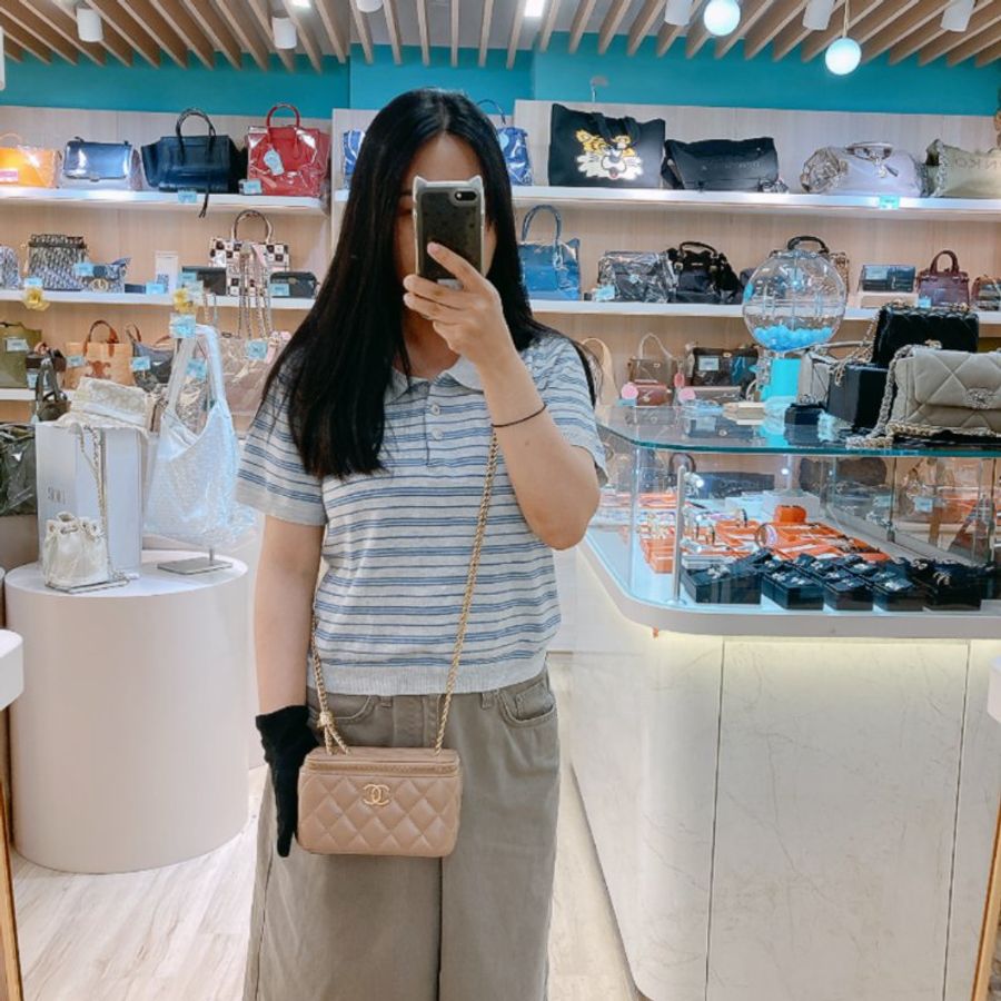 MS0723 Chanel 香奈兒米色化妝盒子鏈條包 金扣 Vanity Case Gold Bead Beige x GHW-1