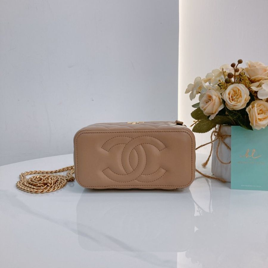 MS0723 Chanel 香奈兒米色化妝盒子鏈條包 金扣 Vanity Case Gold Bead Beige x GHW-5