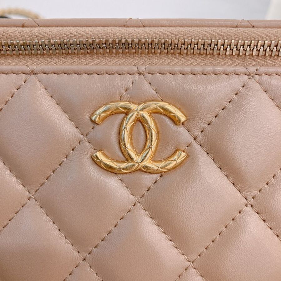MS0723 Chanel 香奈兒米色化妝盒子鏈條包 金扣 Vanity Case Gold Bead Beige x GHW-11