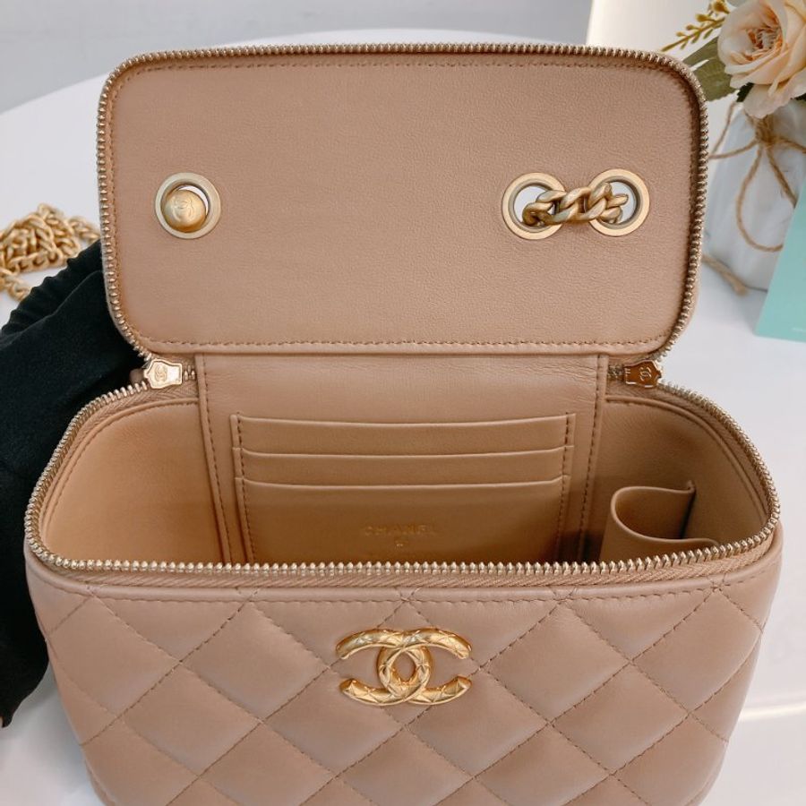 MS0723 Chanel 香奈兒米色化妝盒子鏈條包 金扣 Vanity Case Gold Bead Beige x GHW-13