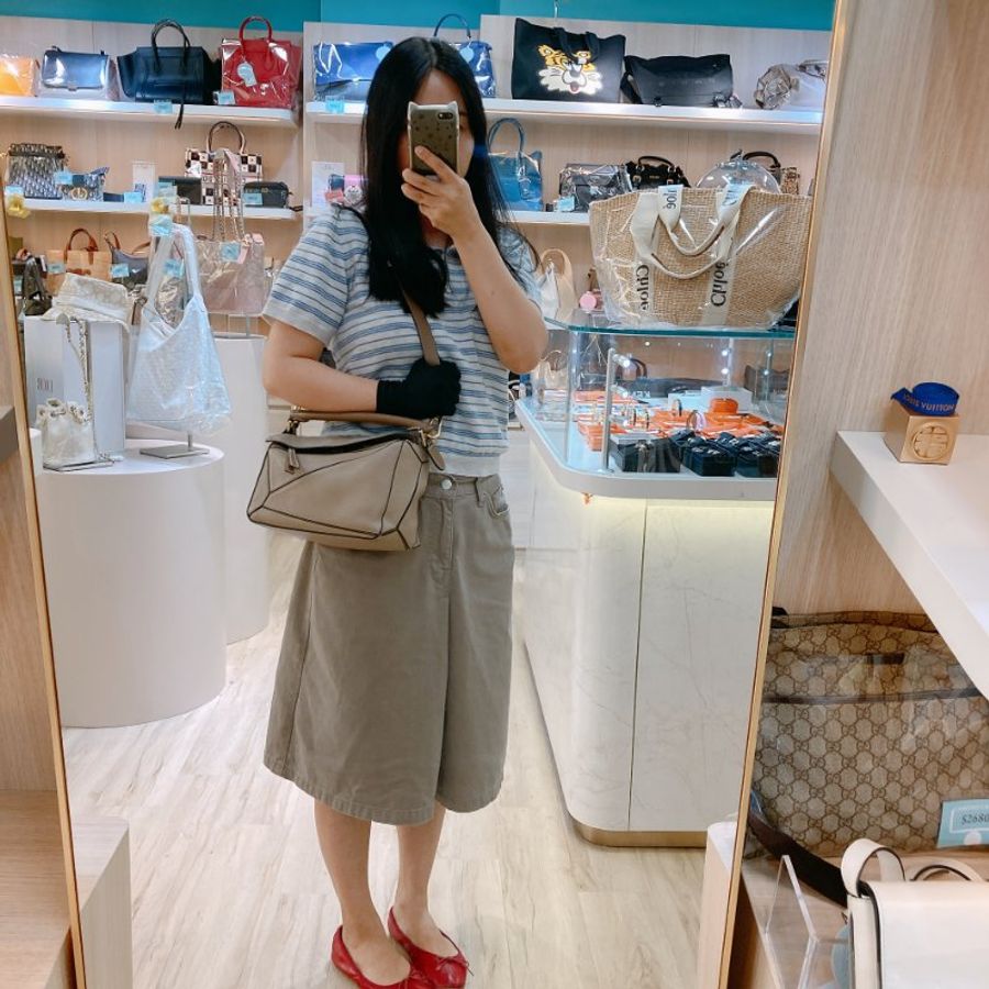MS0719 Loewe 羅意威拼圖包 小號顆粒牛皮 沙色金扣 Puzzle Small Grained Calfskin Sand x GHW-2