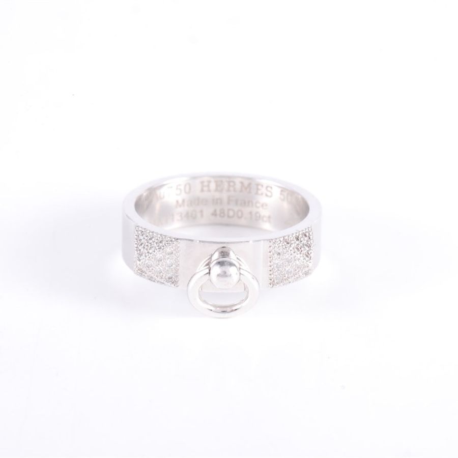 HERMES 18K白金鑽石COLLIERDECHIEN帶鑽戒指50-1