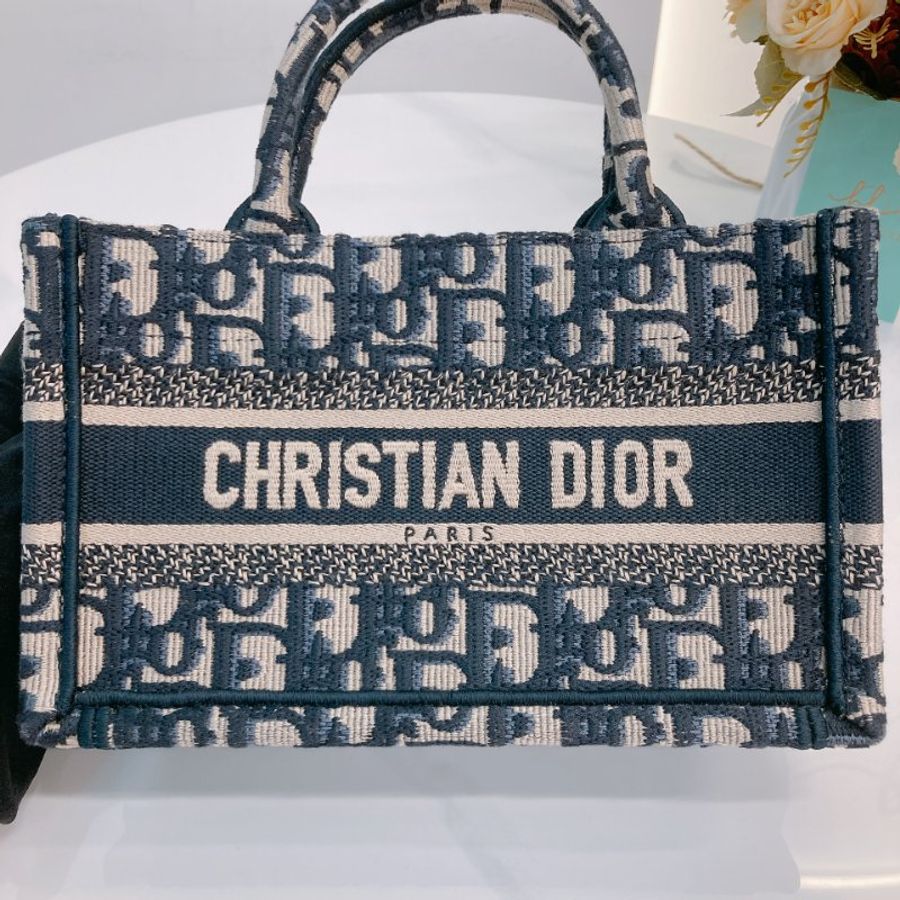 MS0718 Christian Dior 迪奧迷你手提包 織布提花海軍藍金扣 Book Tote Mini Oblique Navy x GHW-11