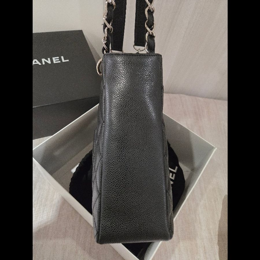 香奈兒 Chanel 黑色 荔枝皮 PST 托特包 鍊條包 肩背包 手提包-10