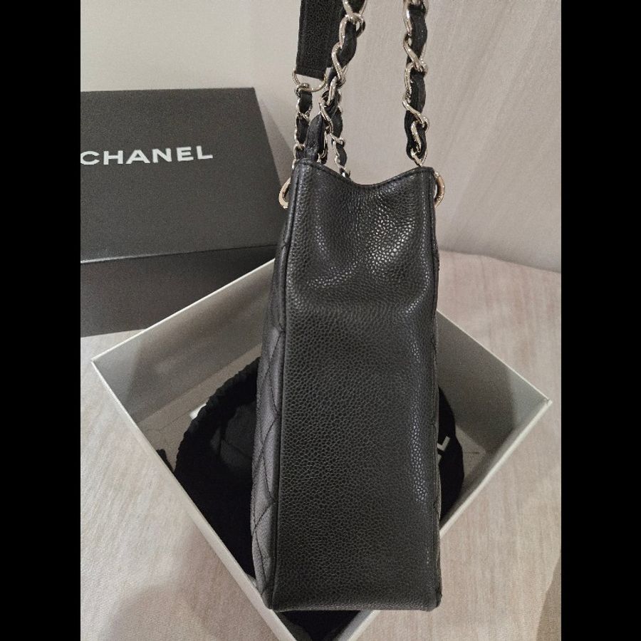 香奈兒 Chanel 黑色 荔枝皮 PST 托特包 鍊條包 肩背包 手提包-11