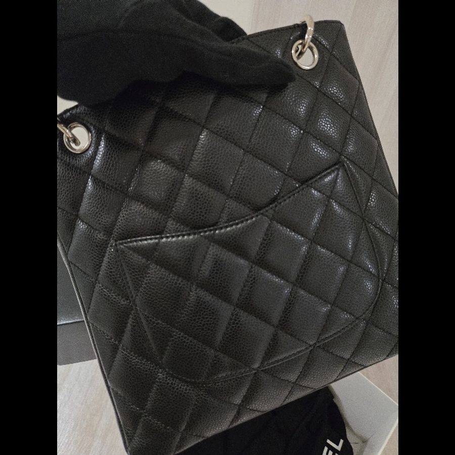 香奈兒 Chanel 黑色 荔枝皮 PST 托特包 鍊條包 肩背包 手提包-12